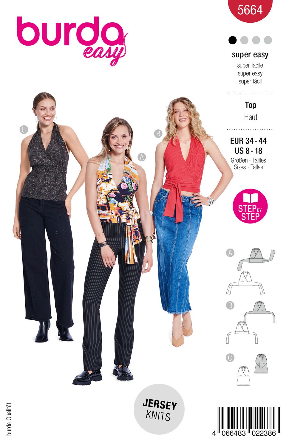 👚 Burda Easy 5664 Halternecktoppar – Christy (34–44)