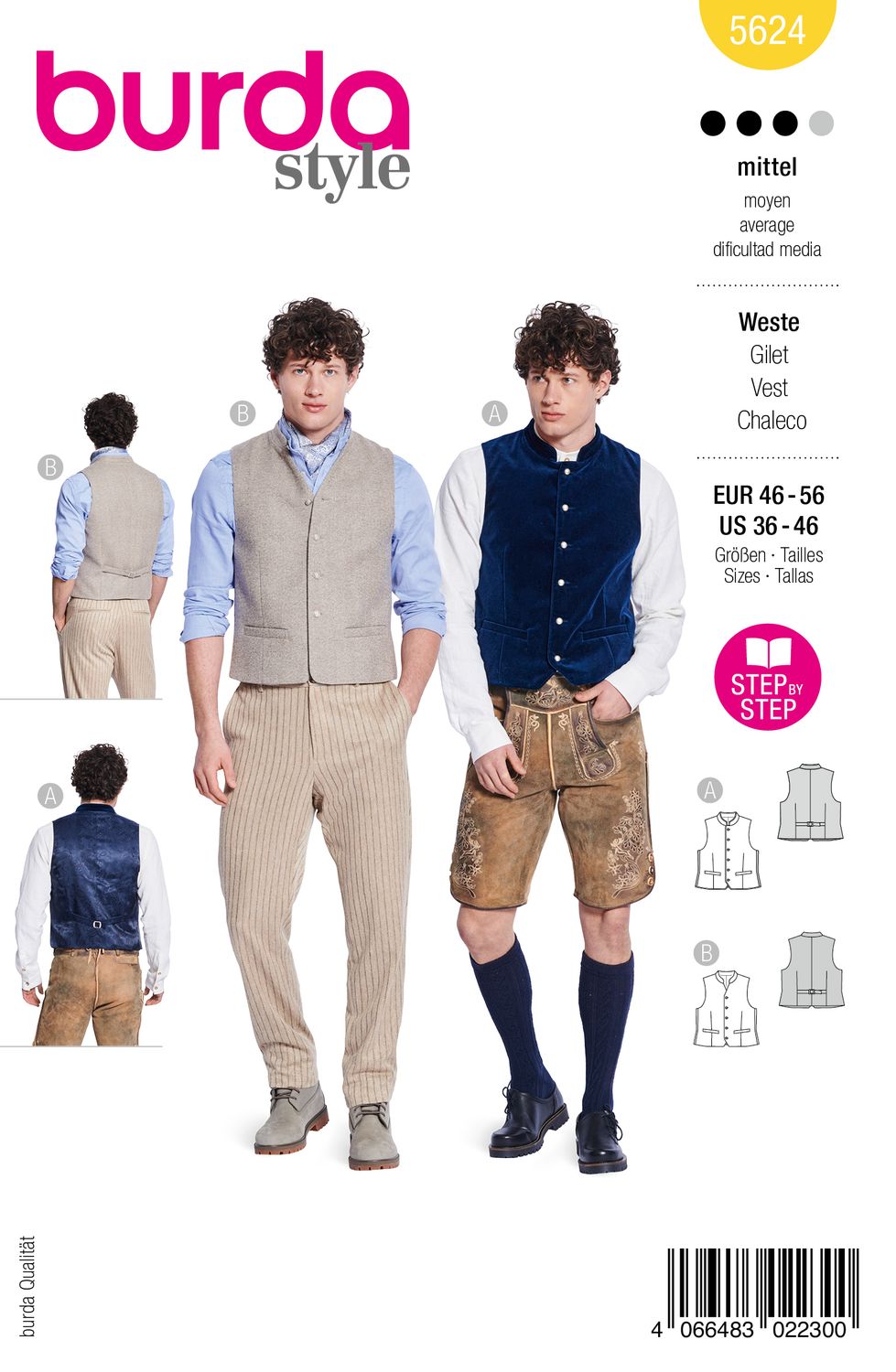 👔 Burda Style 5624 Herrvästar (46–56)
