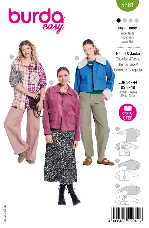 👕 Burda Easy 5661 Overshirt &amp; Jackor (34–44)