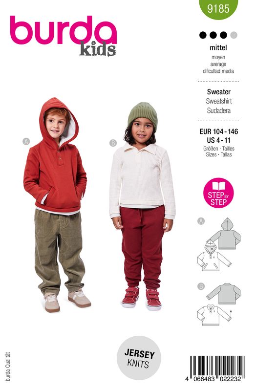 🧥 Burda Kids 9185 Långärmad Sweatshirt &amp; Hoodie (104–146)