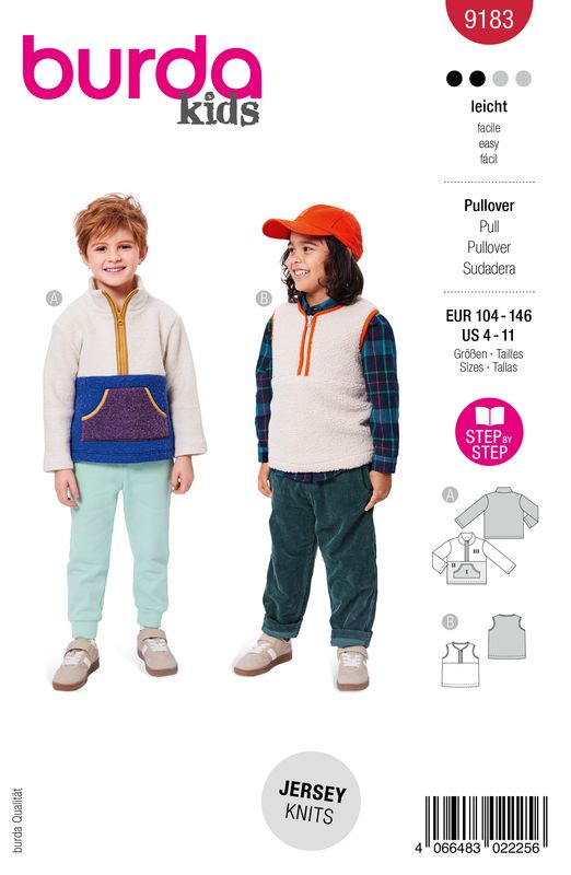 🧥 Burda Kids 9183 Fleecetröja &amp; Slipover (104–146)