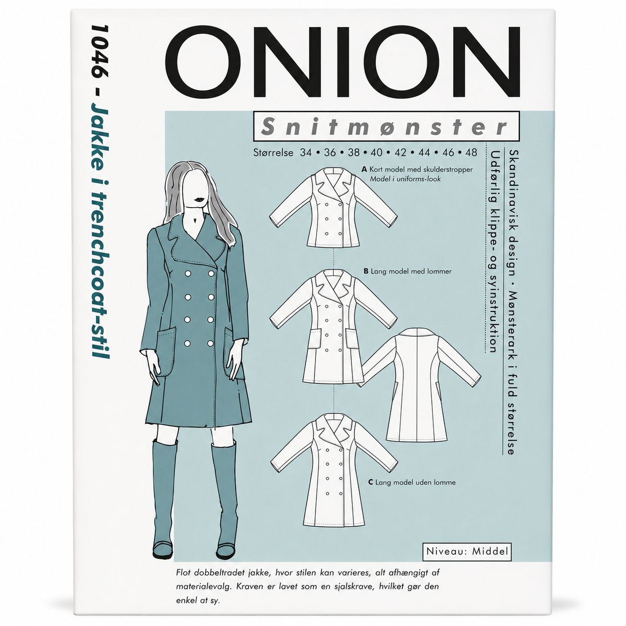 🧥 Onion Snittmönster 1046 – Figursydd trenchcoat-jacka (34–48)