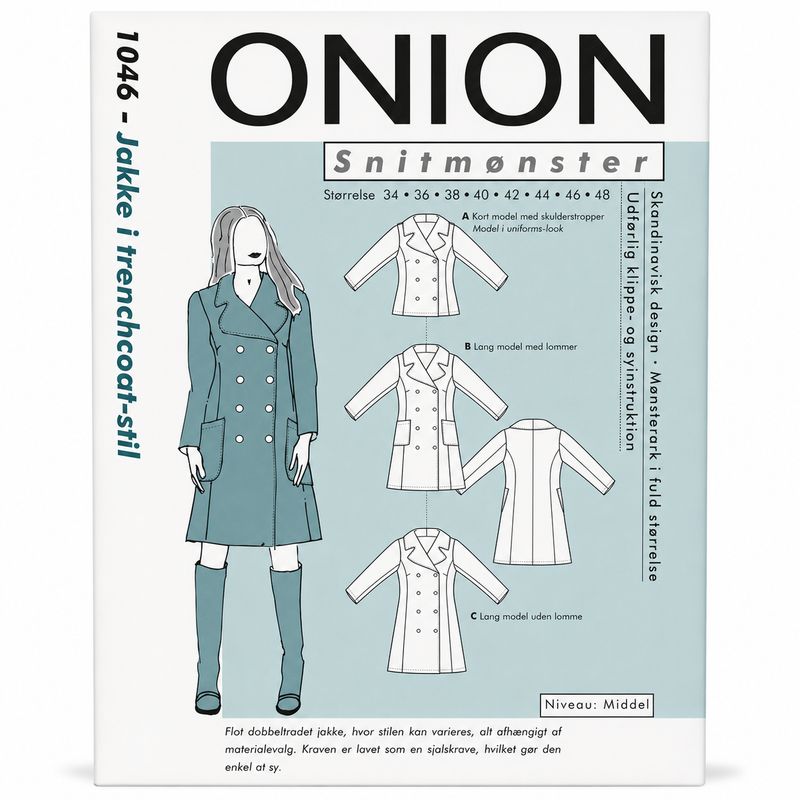 🧥 Onion Snittmönster 1046 – Figursydd trenchcoat-jacka (34–48)