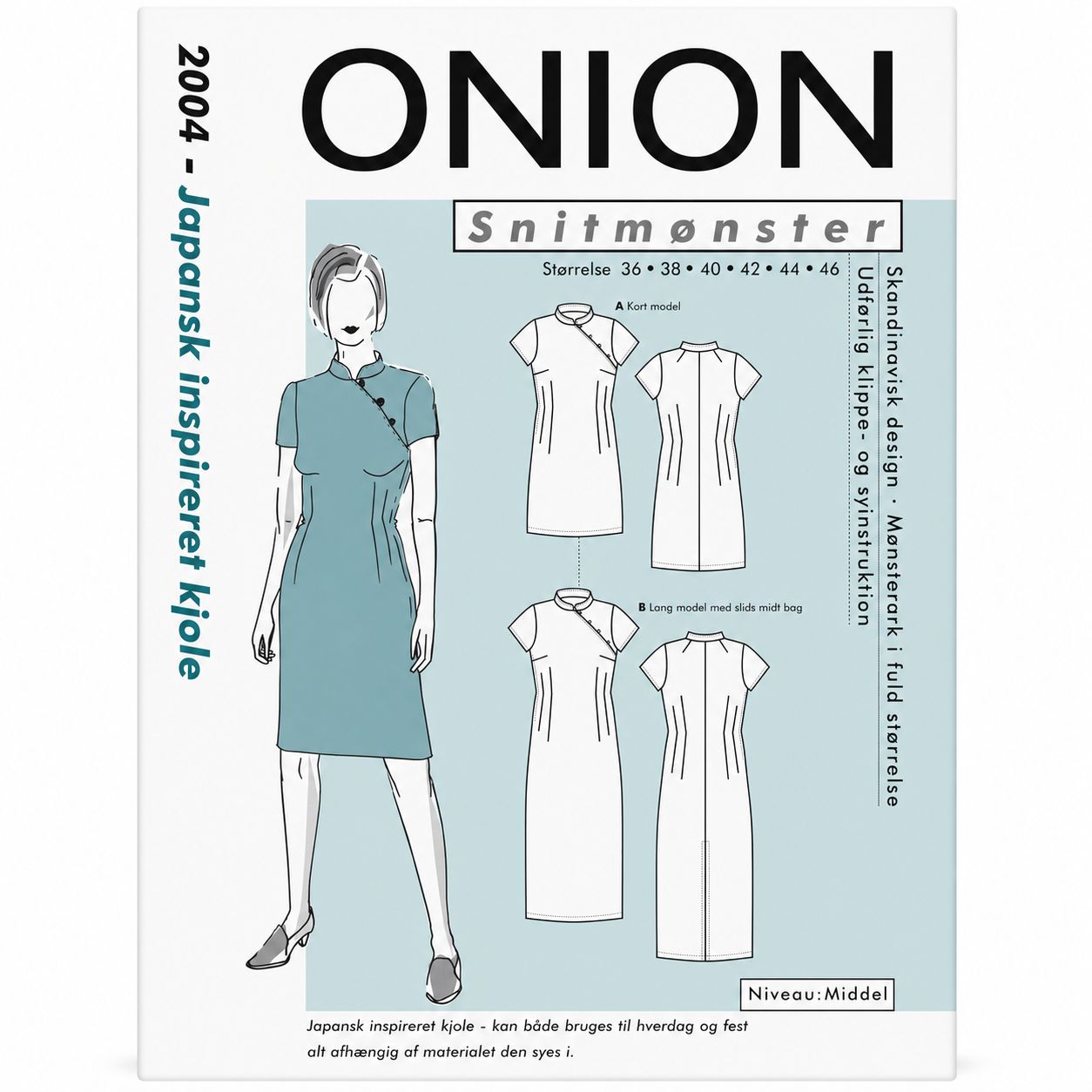 🧵 Onion Snitmönster 2004 – Japanskinspirerad klänning (36–46)