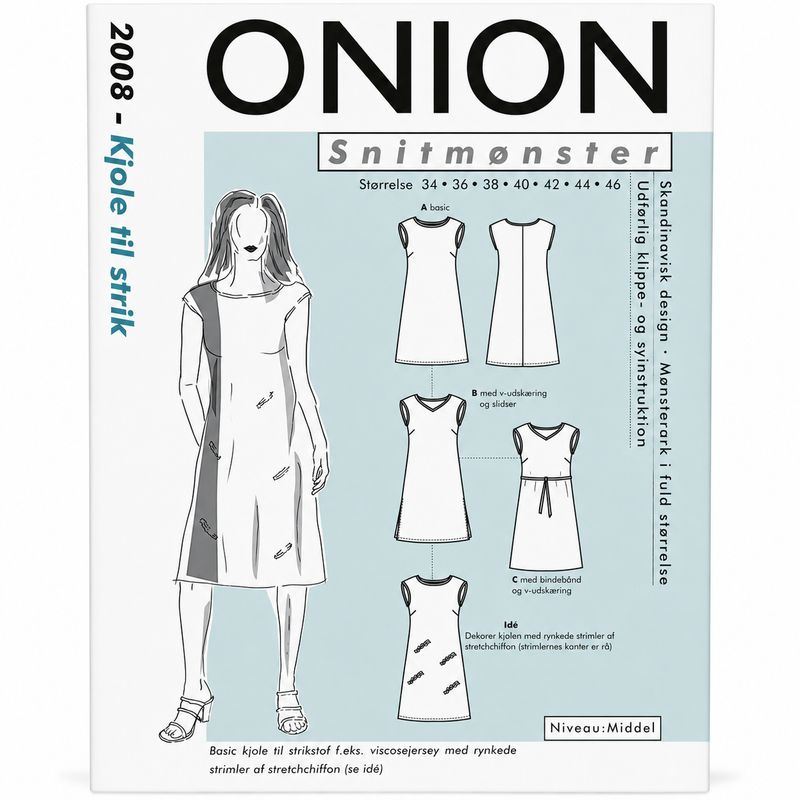 🧵 Onion Snitmönster 2008 – Klänning för trikå (34–46)