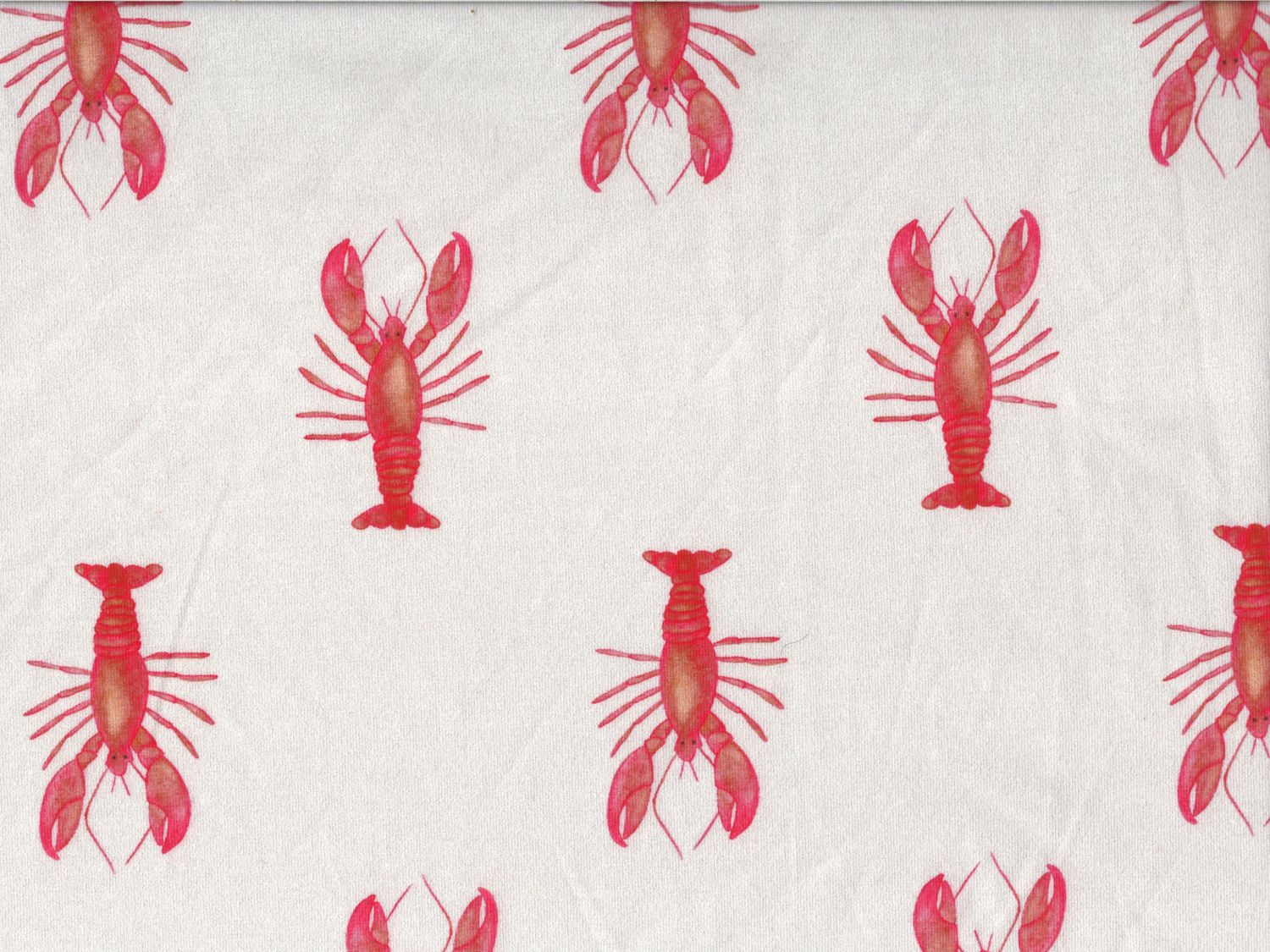 🦞 Trikå – Orangeröda kräftor på vit botten – Metervara
