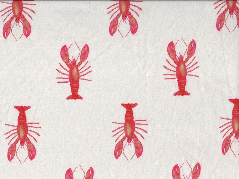 🦞 Trikå – Orangeröda kräftor på vit botten – Metervara