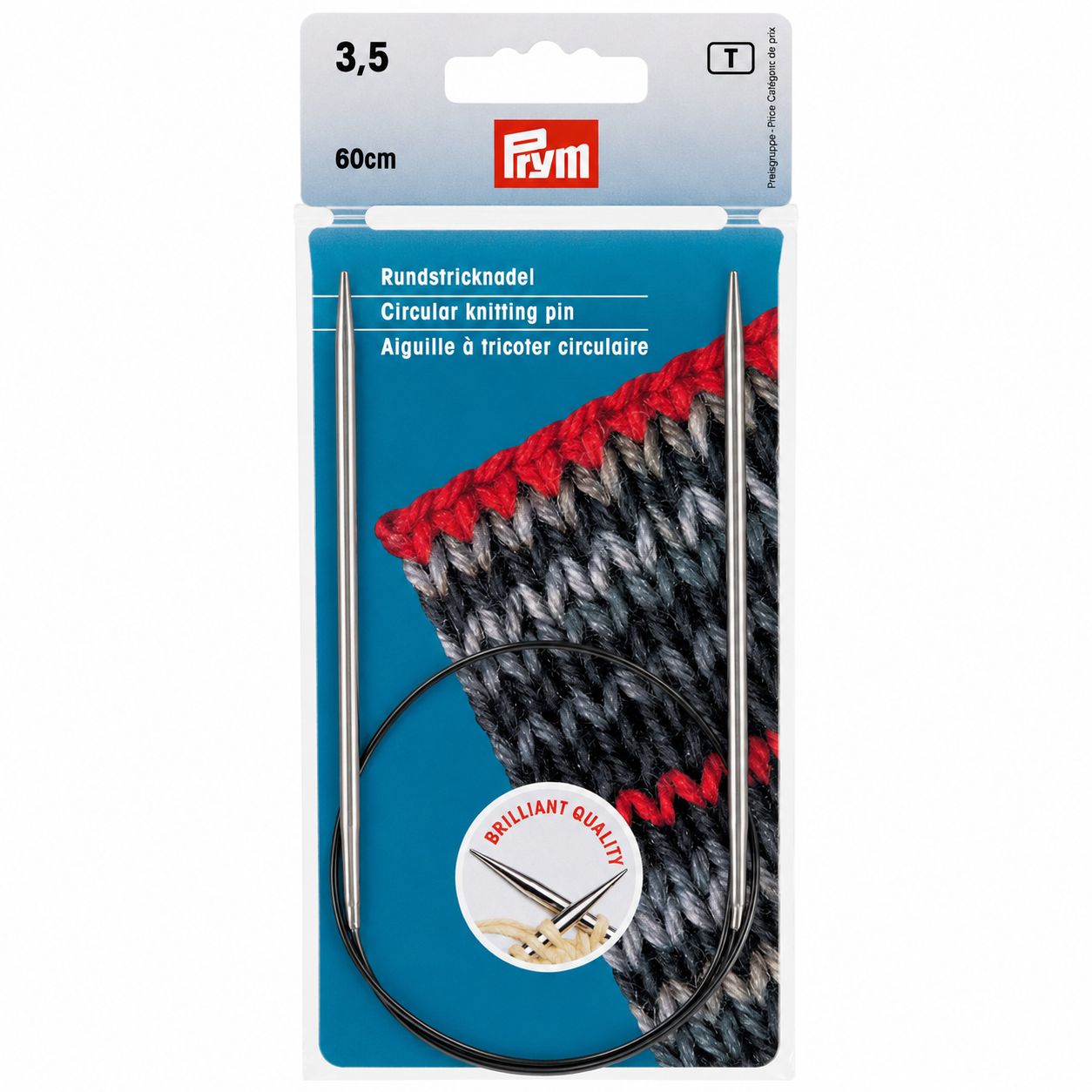 🧶 Prym Rundsticka 60 cm – 3,5 mm Mässing, silverfärgad