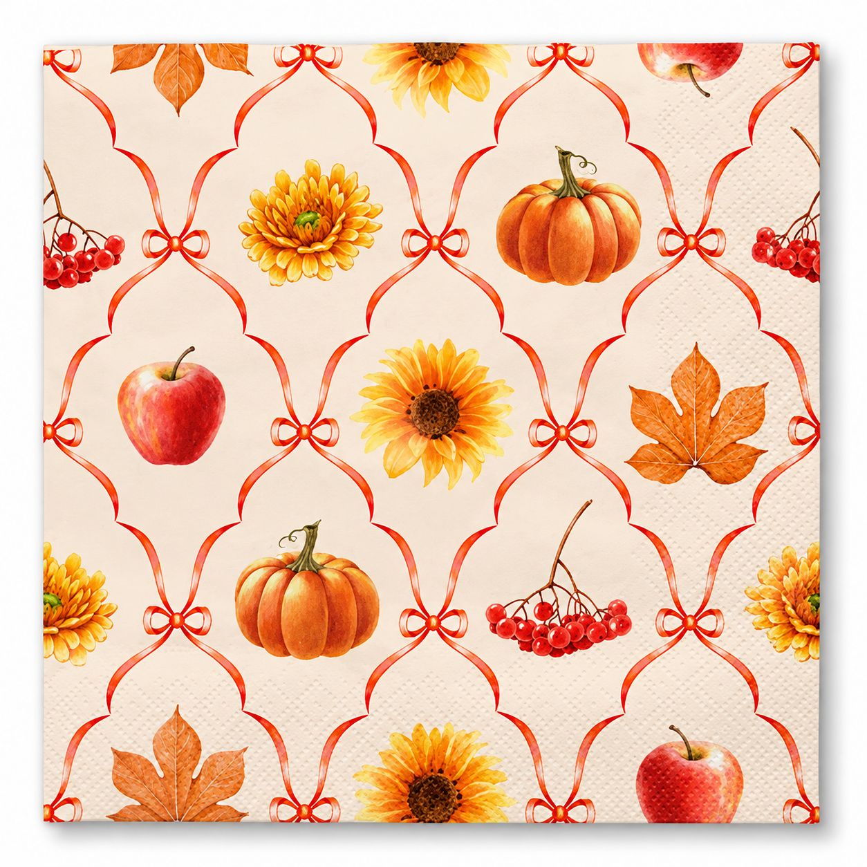 🍂 Servetter Höstmotiv – Pumpor, solrosor &amp; äpplen 33 × 33 cm, 20-pack