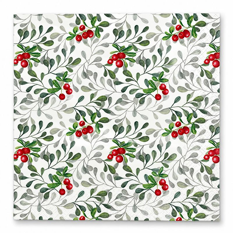 🎄 Pictura Julservetter – Röda bär &amp; gröna blad 33 × 33 cm, 20-pack