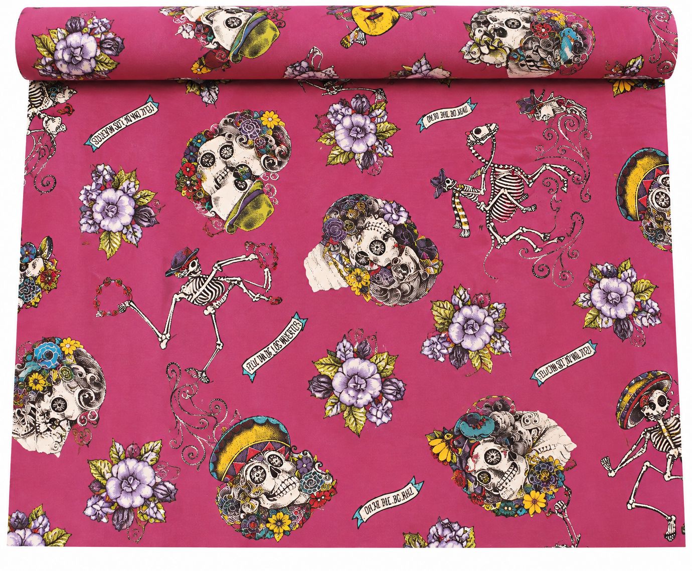 💀 Halloweentyg Day of the Dead – Rosa, 140 cm