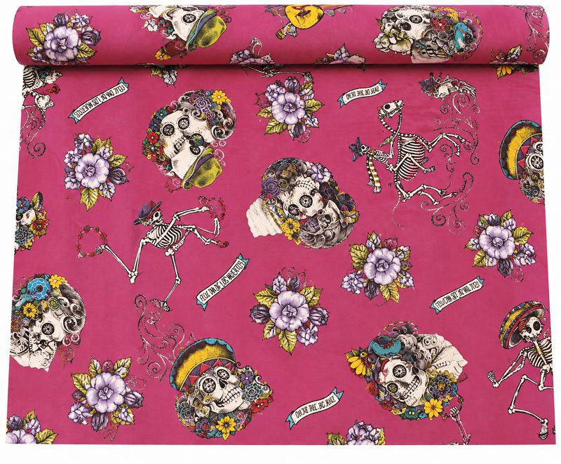 💀 Halloweentyg Day of the Dead – Rosa, 140 cm 💀 Halloweentyg Day of the Dead – Rosa, 140 cm