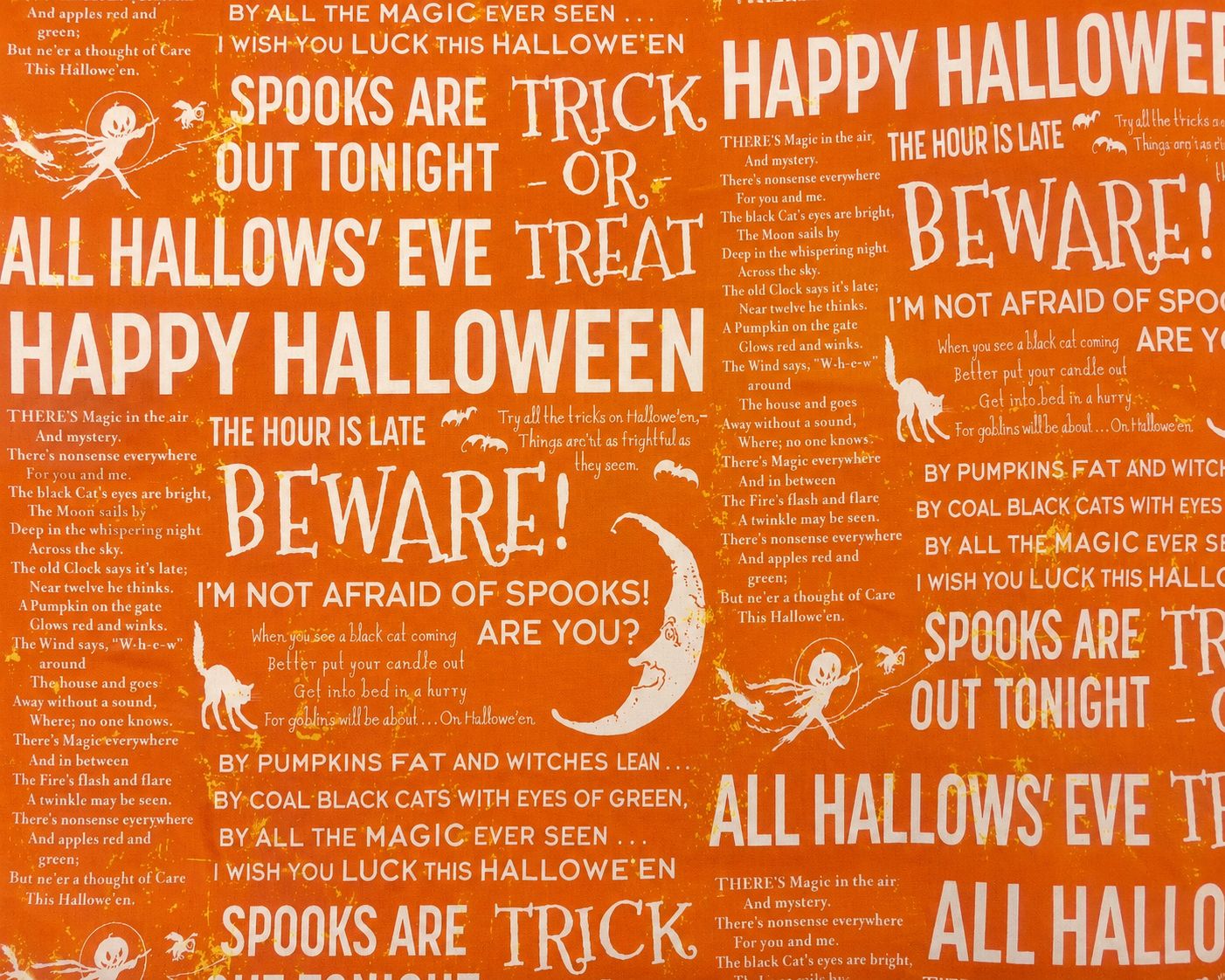 🎃 Lappteknikstyg Witch Hazel – Halloween Text Orange 112 cm