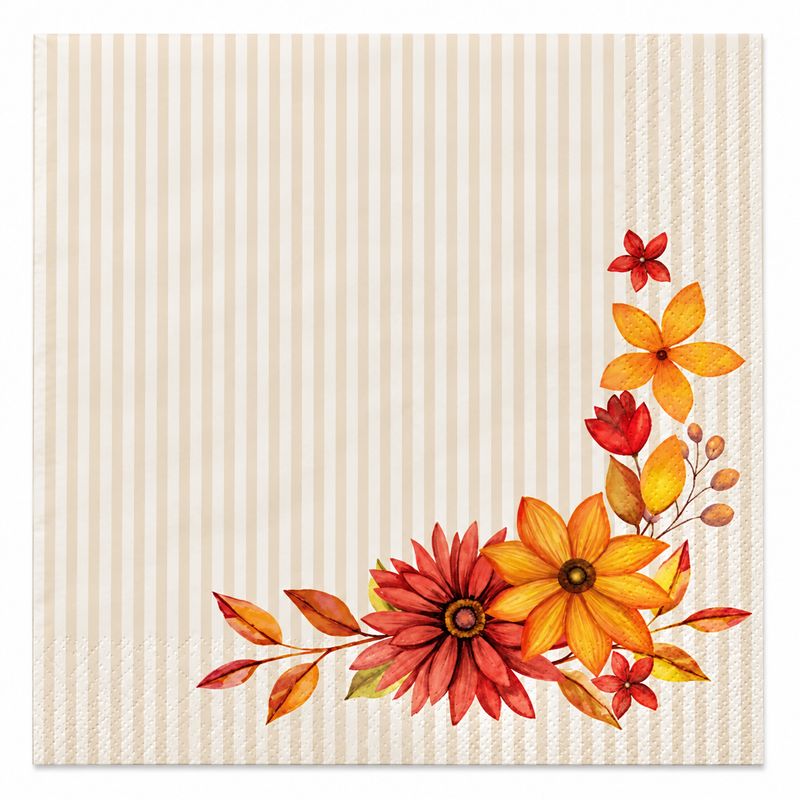 🍂 Servetter Höstblommor – Beige randig 33 × 33 cm, 20-pack