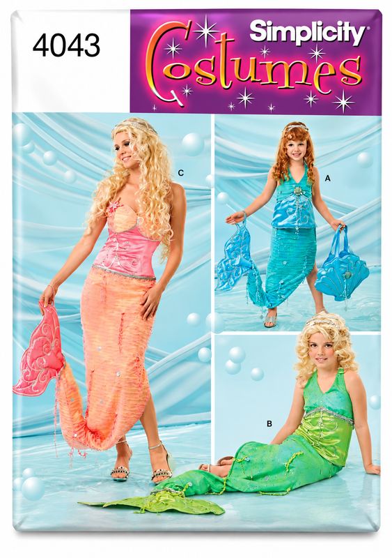 🧜‍♀️ Simplicity 4043 – Sjöjungfrukostym barn &amp; dam – storlek 2–12 år / 36–42