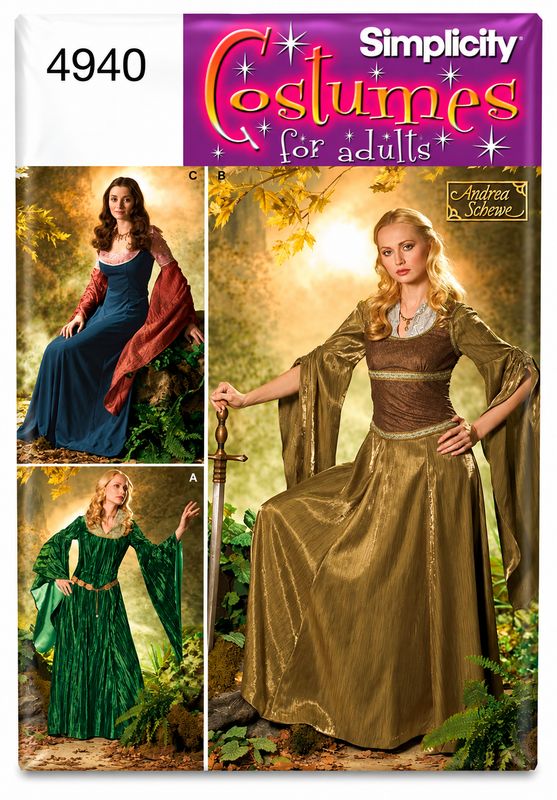 🧝‍♀️ Simplicity 4940 – Medeltids- &amp; fantasyklänning dam – storlek 36–44