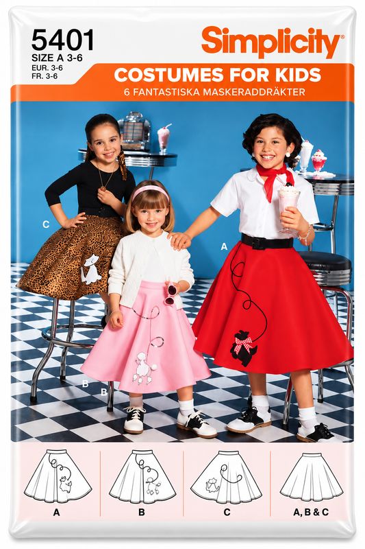 👗 Simplicity 5401 – 50-talskjol med djurapplikationer barn – storlek 7–14 år