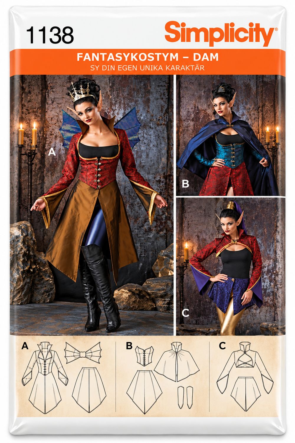 🧙‍♀️ Simplicity 1138 – Fantasy- &amp; sagokostym dam – storlek 40–48