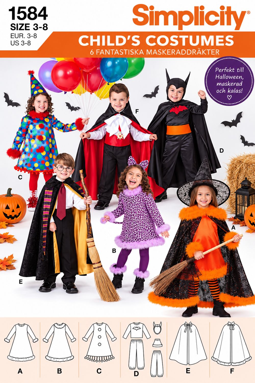 🎭 Simplicity 1584 – Maskeradkostymer för barn – storlek 3–8 år