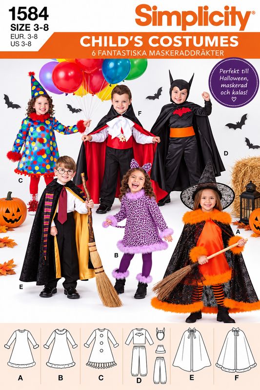 🎭 Simplicity 1584 – Maskeradkostymer för barn – storlek 3–8 år