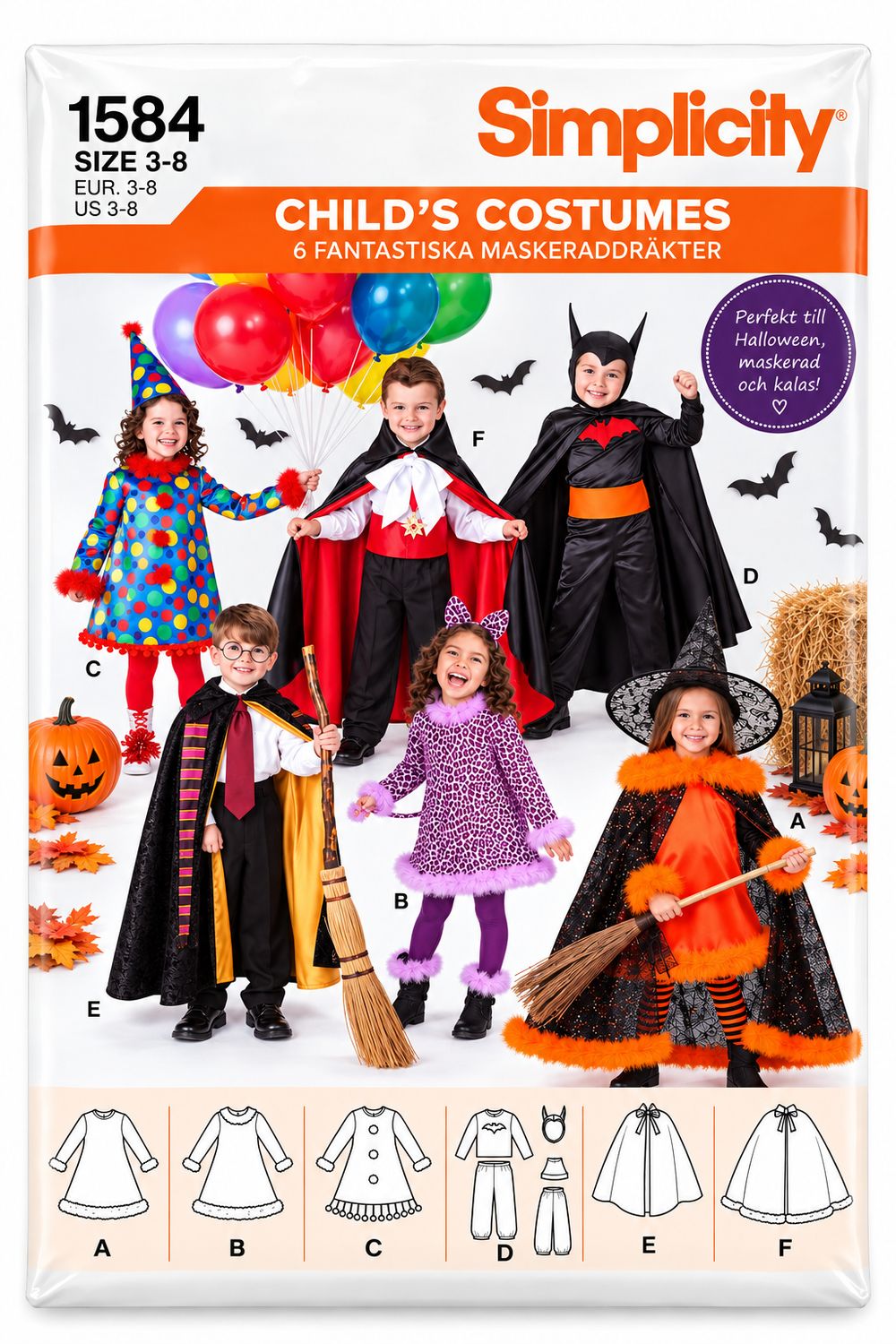 🎭 Simplicity 1584 – Maskeradkostymer för barn – storlek 3–8 år
