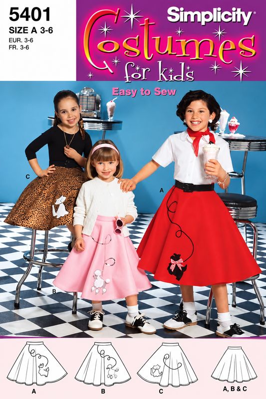 👗 Simplicity 5401 – 50-talskjol med djurapplikationer barn – storlek 3–6 år