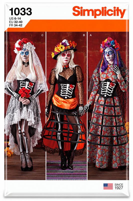 💀 Simplicity 1033 – Day of the Dead-kostym dam – storlek 40–48
