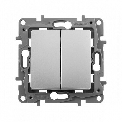 Выключатель двухклавишный 10AX 250В Алюминий. Legrand. Etika