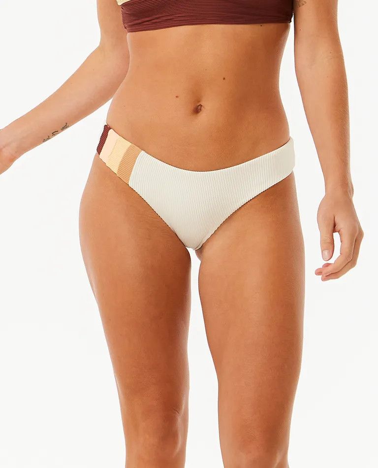 Rip Curl Block Party Spliced Cheeky Bikini Bottom, Size: XS, Color: Bone