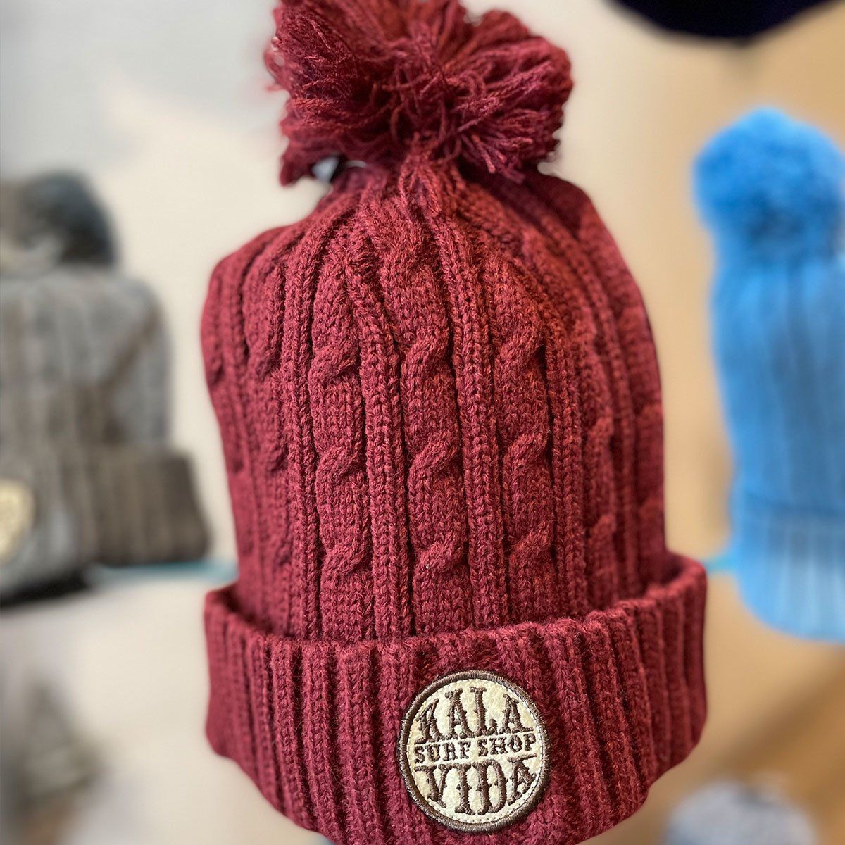 Kalavida Cable Knit Beanie, Color: Crimson
