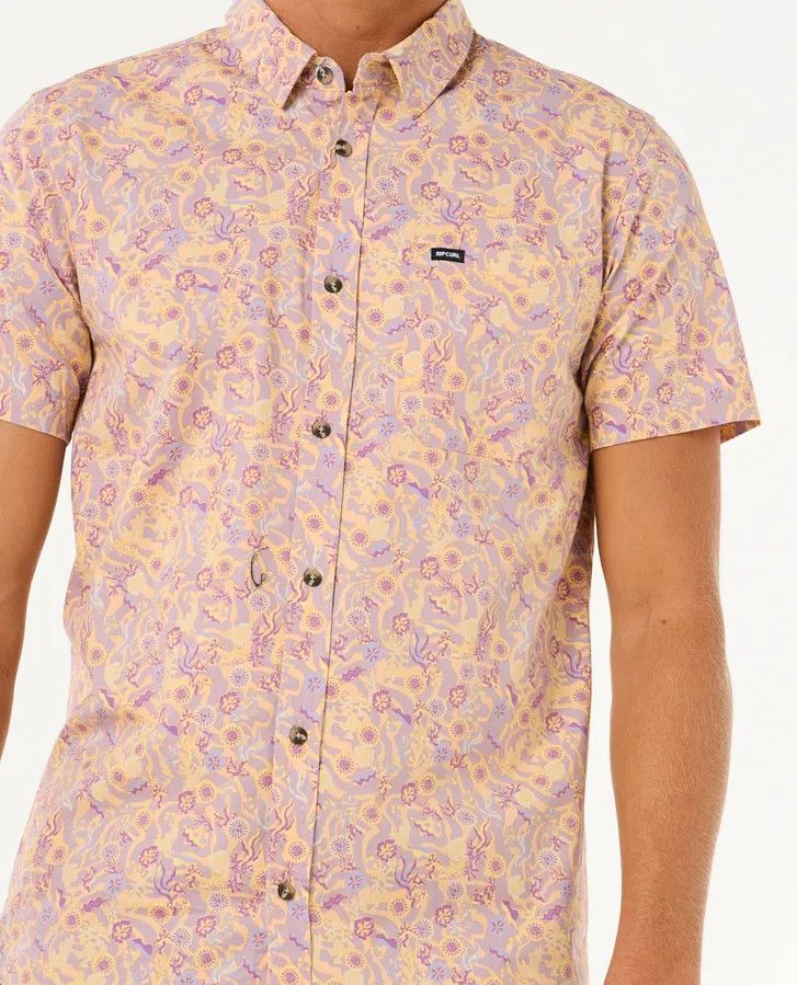 Rip Curl, Floral Reef Short Sleeve Shirt, Size: S, Color: Smokey Grape