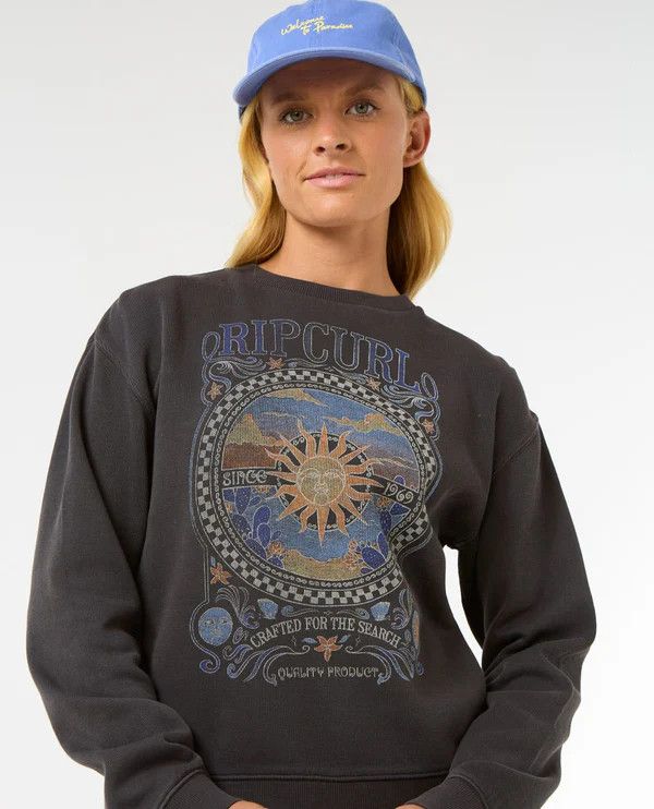 Rip Curl Luna Relaxed Crew, Size: S, Color: Washed Black