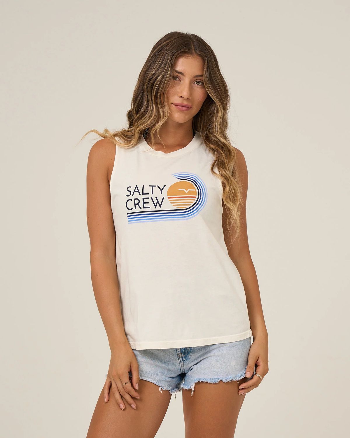 Salty Crew, Ombre Wave Muscle Tank, Color: Off White, Size: XS