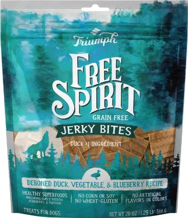 Free Spirit Jerky Bites, Duck/Pea/Blueberry