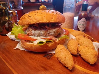 Pork Burger with Blue Cheese and Caramelized Onions