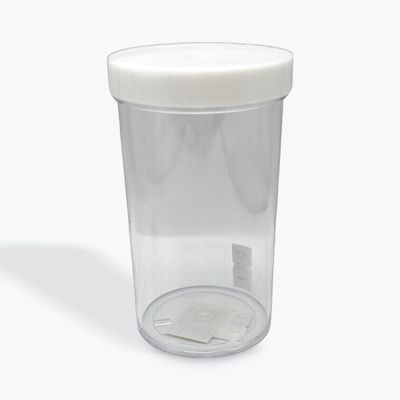 Clear styrene jar with white lid