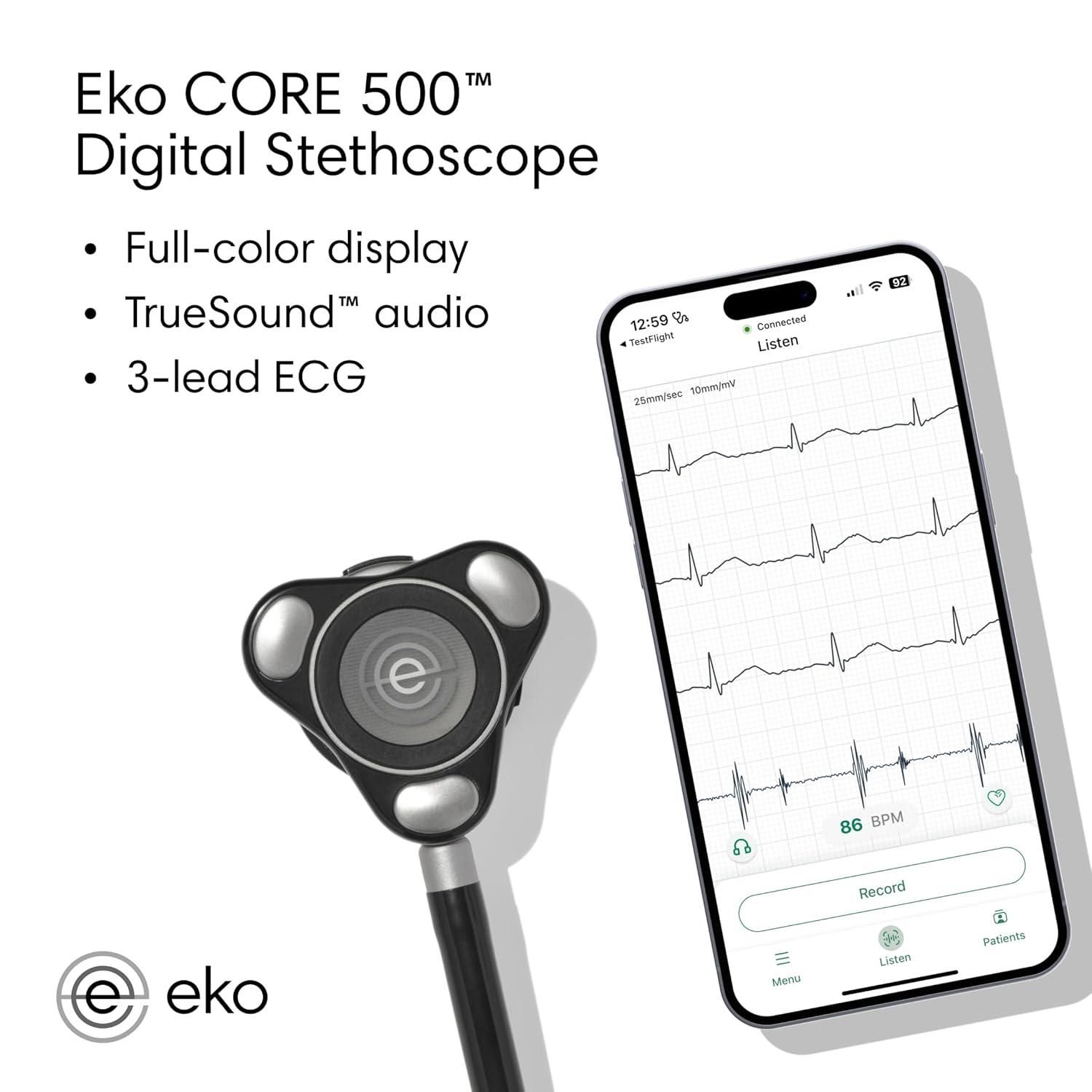 EKO CORE 500 - Digital Stethoscoop  - kleur Zwart - 1 Stuk