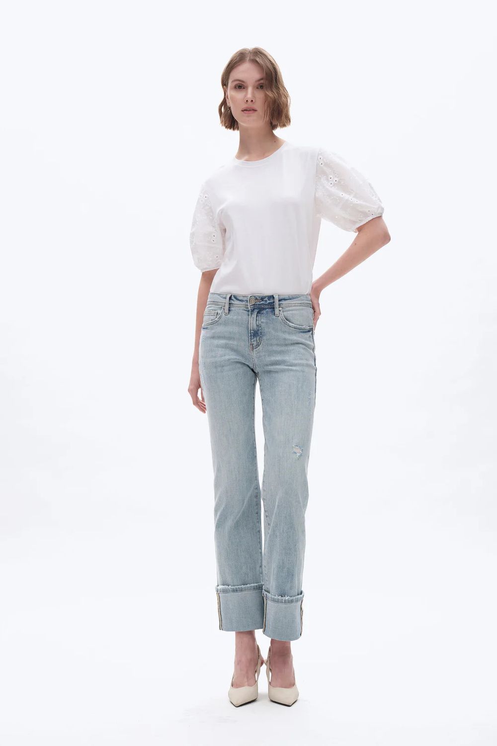  BAYEAS Flora Mid Rise Straight Cuffed Jeans