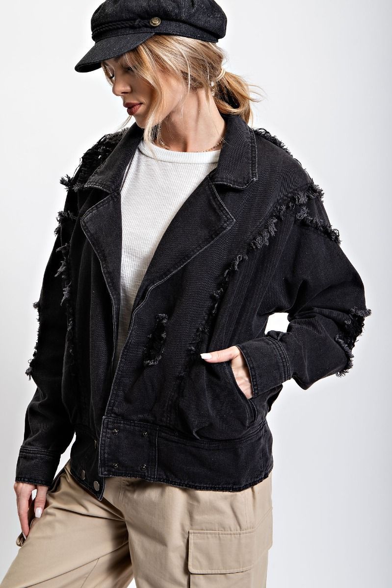 Loose Fit Distressed Denim Jacket