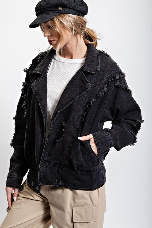 Loose Fit Distressed Denim Jacket