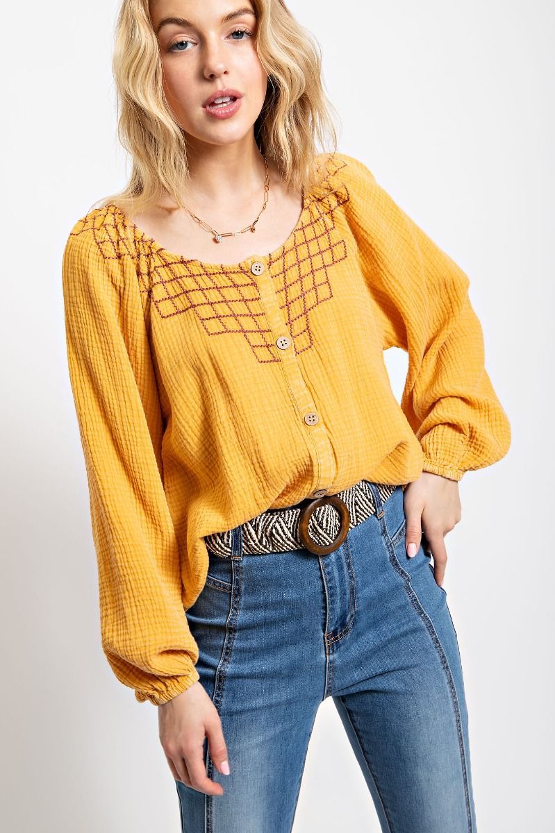 Embroidery Detail Cotton Gauze Blouse