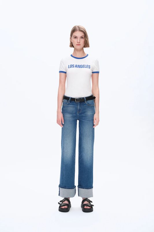 BAYEAS Mid Rise Straight Rolled Leg Denim Jeans