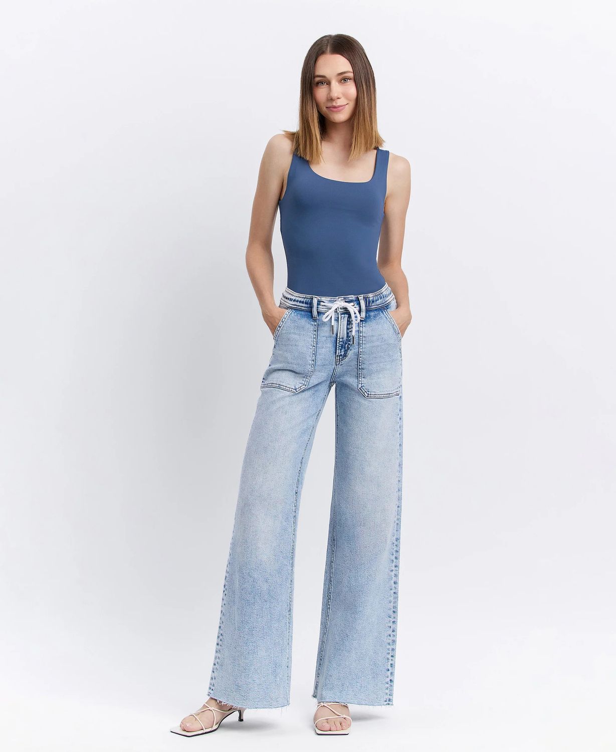 Flying Monkey Clearly – High Rise Drawstring Wide Leg Jeans