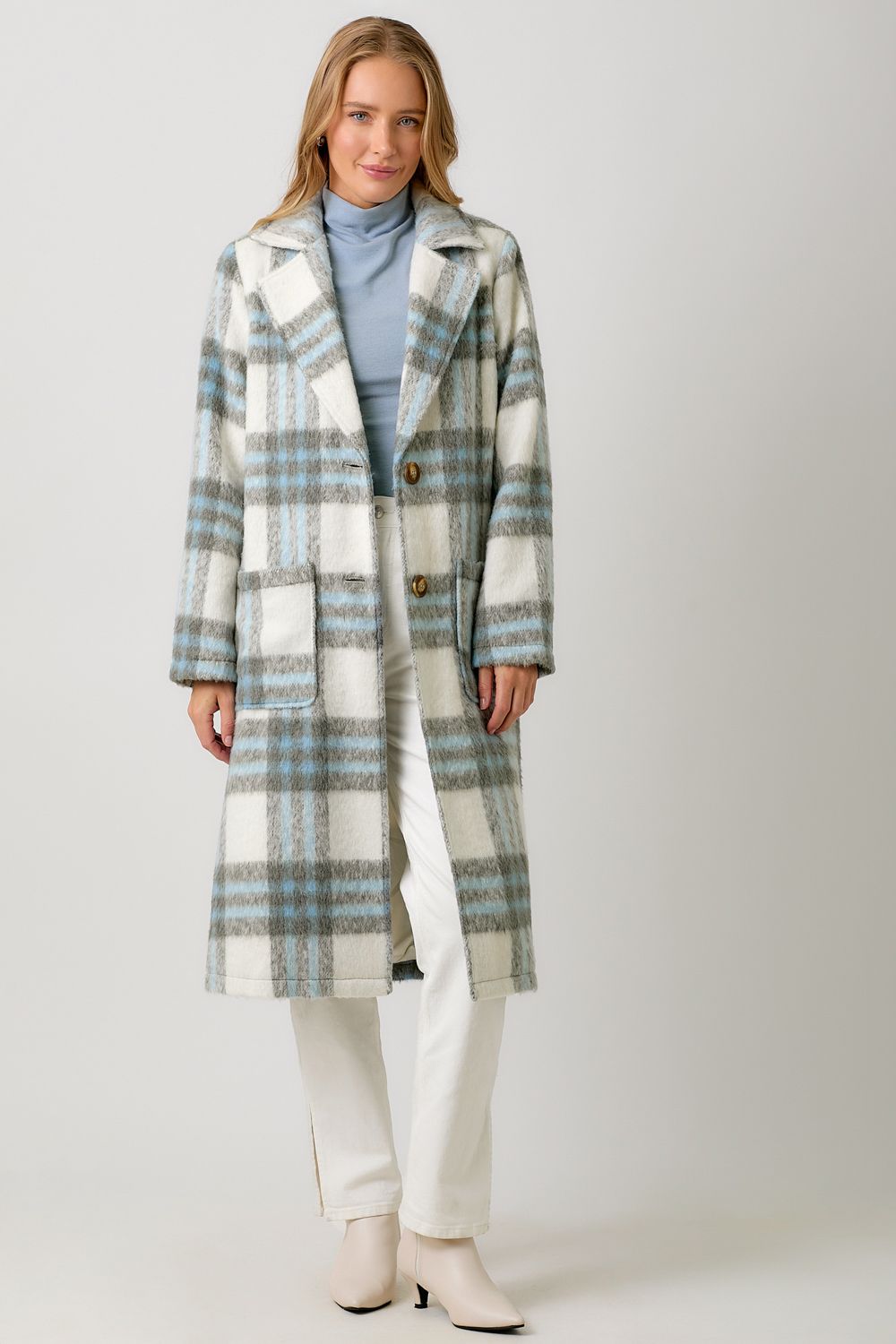 Fuzzy Plaid Long Coat