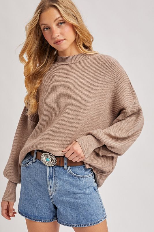 Relaxed Ribbed Mock Neck Pullover