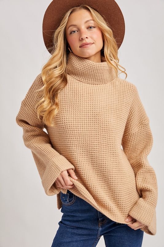 Turtleneck Oversized Waffle Knit Sweater