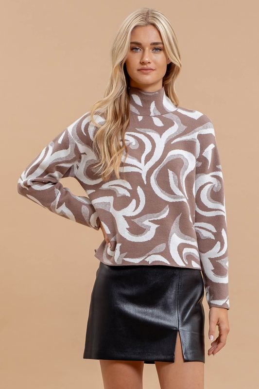 Marble Turtleneck Long Sleeve Sweater