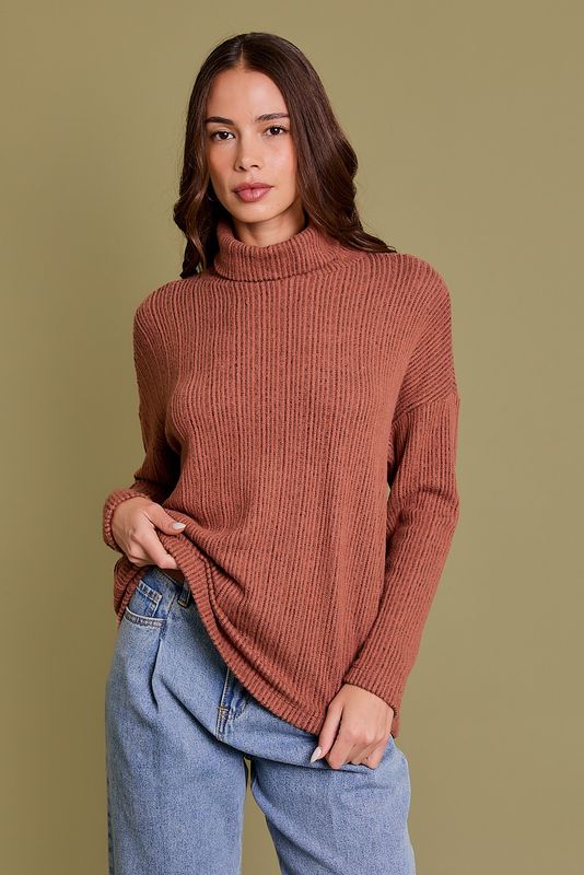 Long Sleeve Texture Knit Turtle Neck Top