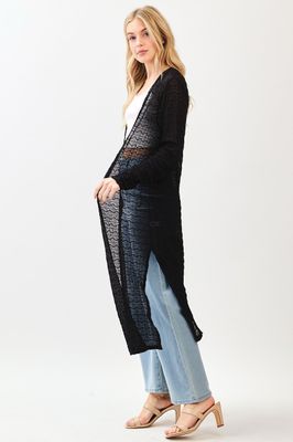 Textured Sheer Side Slit Maxi Cardigan