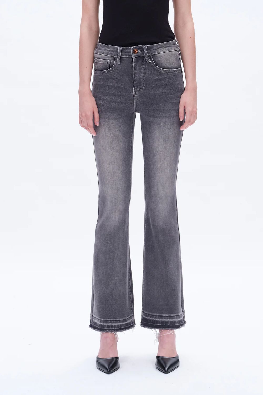 High Rise Raw Hem Flare Jeans